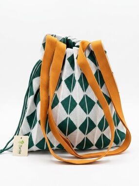 Turtle Pleated Knit Argyle Tote Bag — Green & Orange NWT